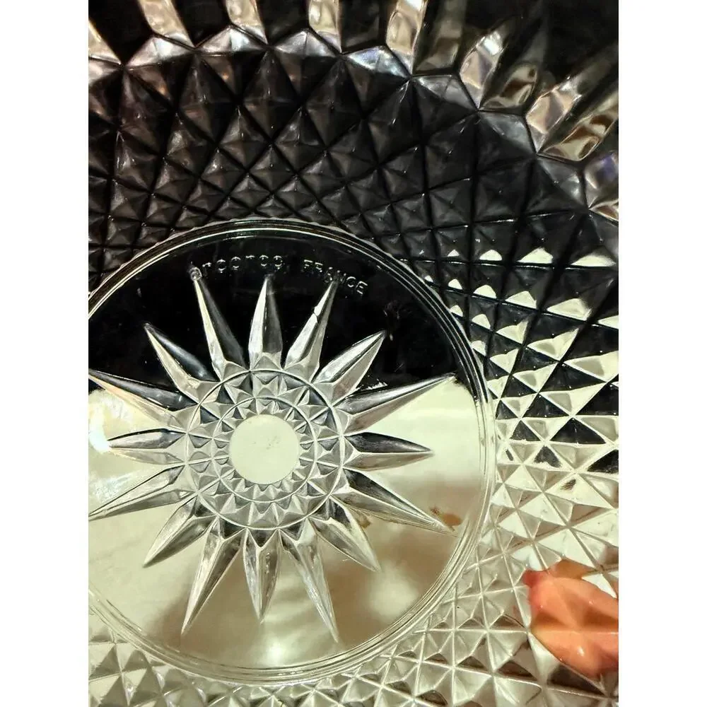 Vintage Arcoroc France 14” Crystal Serving Bowl Starburst Diamond Pattern